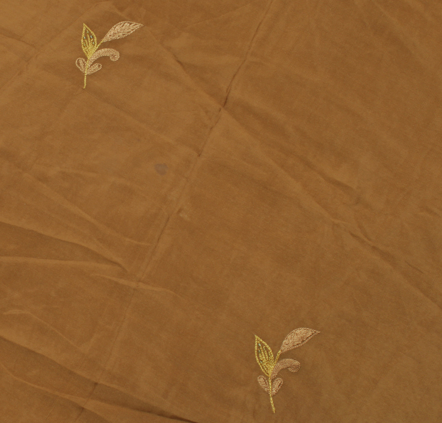 Sushila Vintage Brown Sari Remnant Scrap Pure Crepe Embroidered Craft Fabric