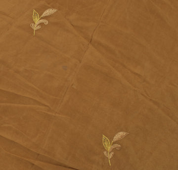 Sushila Vintage Brown Sari Remnant Scrap Pure Crepe Embroidered Craft Fabric