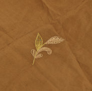 Sushila Vintage Brown Sari Remnant Scrap Pure Crepe Embroidered Craft Fabric