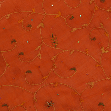 Sushila Vintage Rust Sari Remnant Scrap 100% Pure Silk Embroidered Craft Fabric