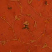 Sushila Vintage Rust Sari Remnant Scrap 100% Pure Silk Embroidered Craft Fabric