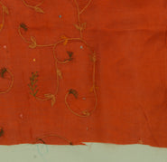 Sushila Vintage Rust Sari Remnant Scrap 100% Pure Silk Embroidered Craft Fabric