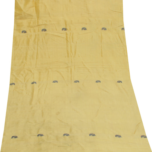Sushila Vintage Cream Sari Remnant Scrap Pure Silk Baluchari Woven Craft Fabric