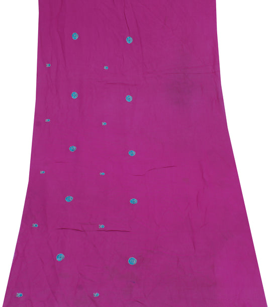 Sushila Vintage Purple Sari Remnant Scrap  Georgette Embroidered Craft Fabric