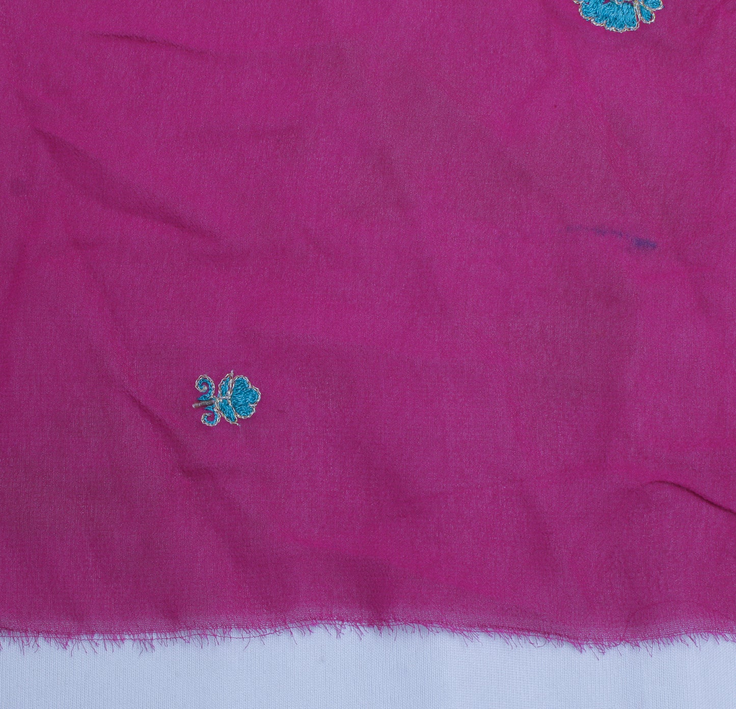 Sushila Vintage Purple Sari Remnant Scrap  Georgette Embroidered Craft Fabric