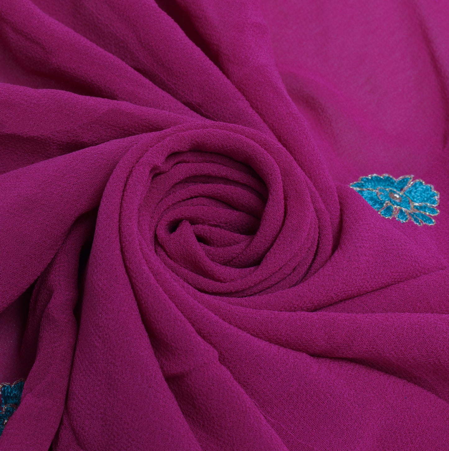 Sushila Vintage Purple Sari Remnant Scrap  Georgette Embroidered Craft Fabric