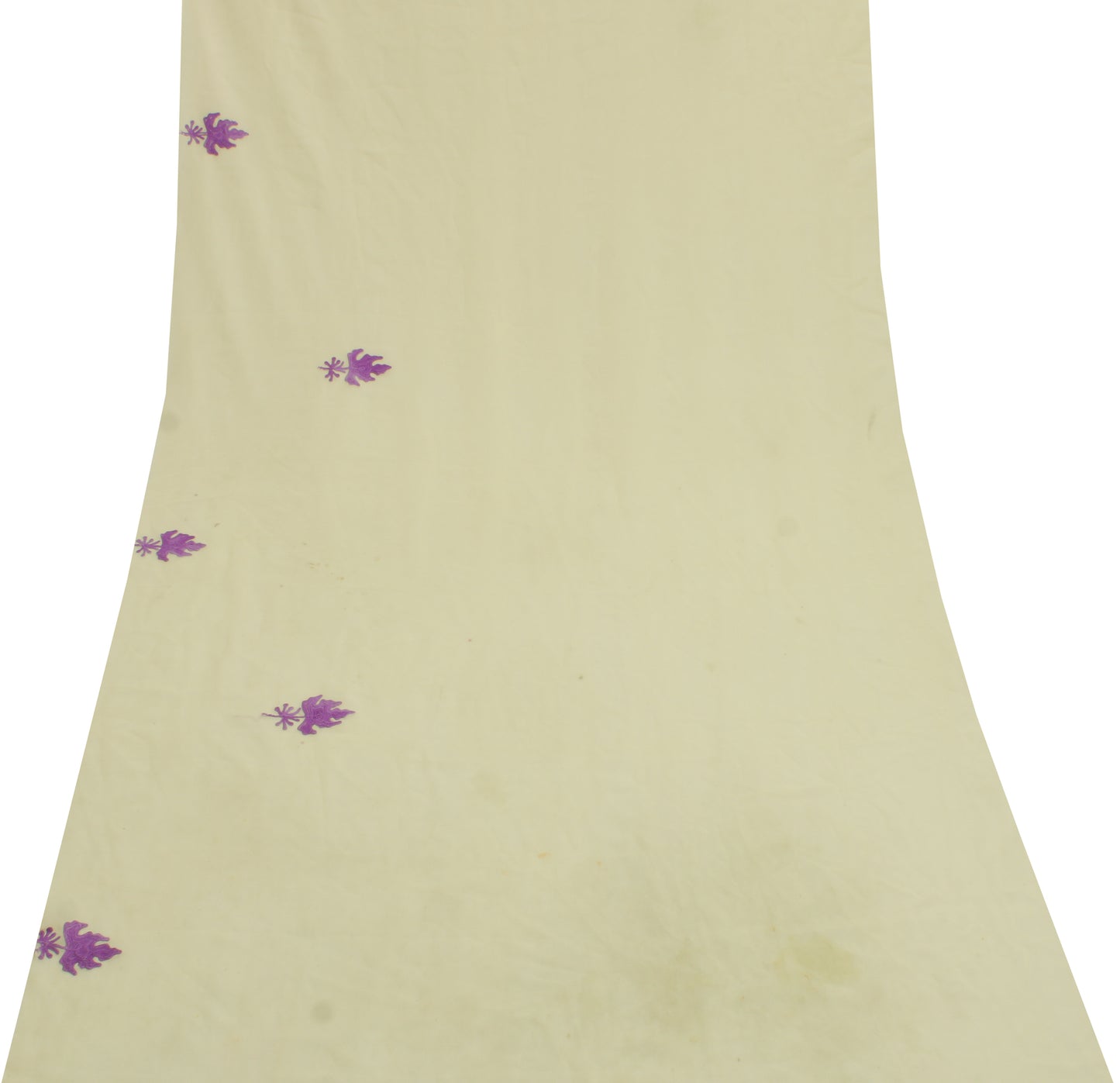 Sushila Vintage Beige Sari Remnant Scrap  Georgette Embroidered Craft Fabric