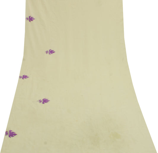 Sushila Vintage Beige Sari Remnant Scrap  Georgette Embroidered Craft Fabric