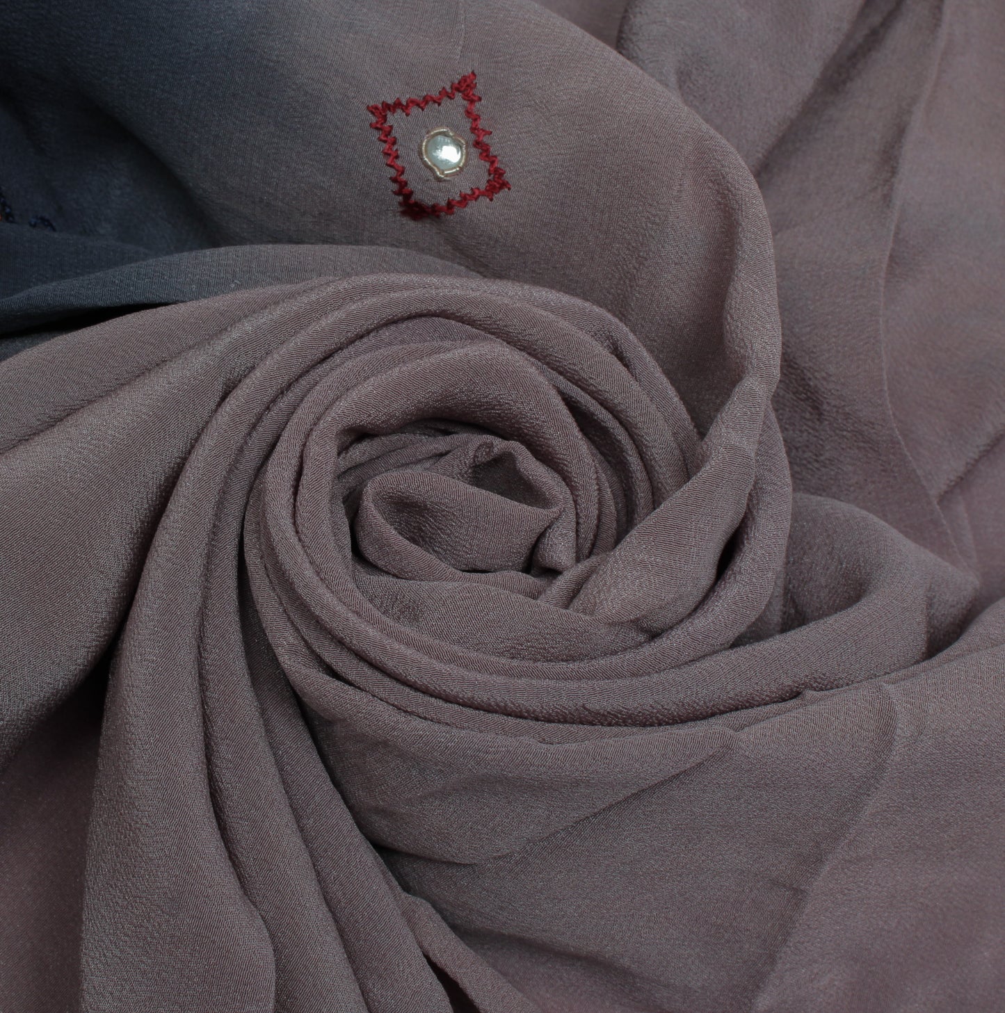 Sushila Vintage Gray Sari Remnant Scrap Pure Crepe Silk Embroidered Craft Fabric