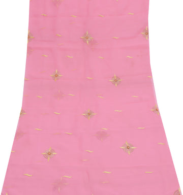 Sushila Vintage Pink Sari Remnant Scrap Blend Georgette Embroidered Craft Fabric