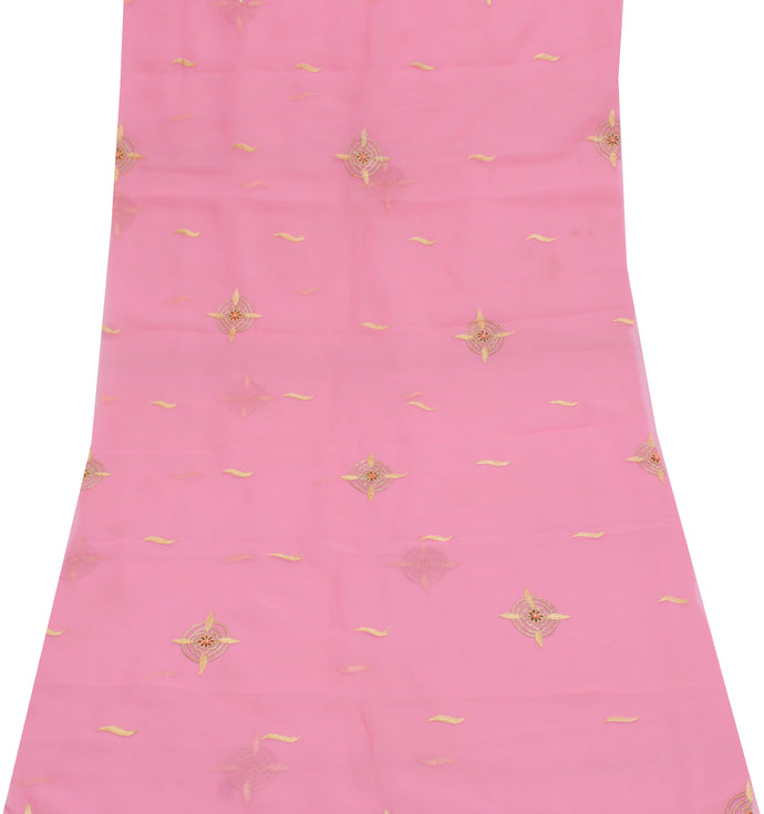 Sushila Vintage Pink Sari Remnant Scrap Blend Georgette Embroidered Craft Fabric