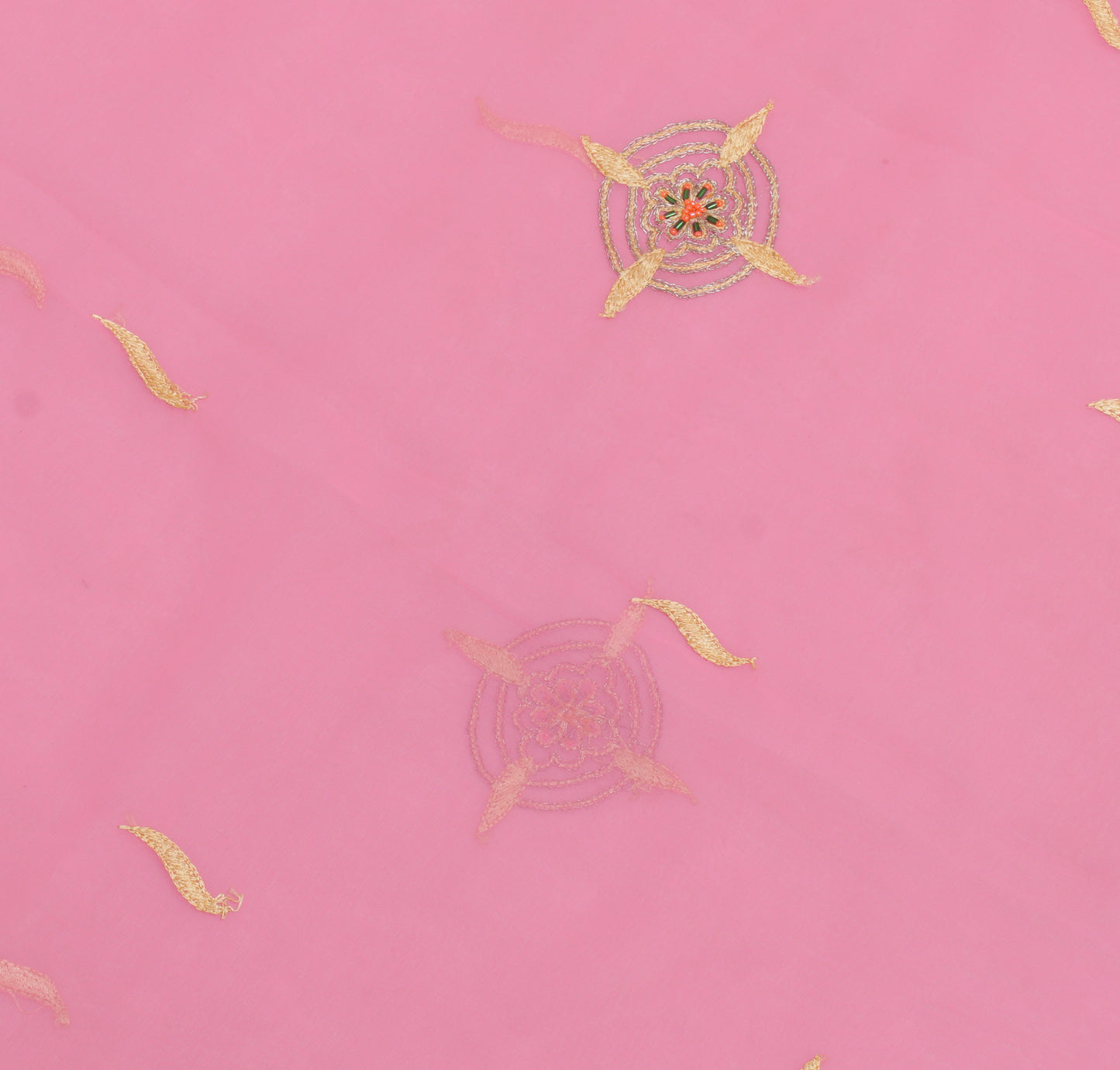 Sushila Vintage Pink Sari Remnant Scrap Blend Georgette Embroidered Craft Fabric