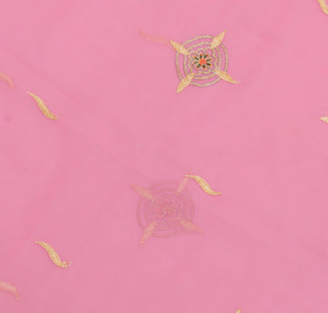 Sushila Vintage Pink Sari Remnant Scrap Blend Georgette Embroidered Craft Fabric