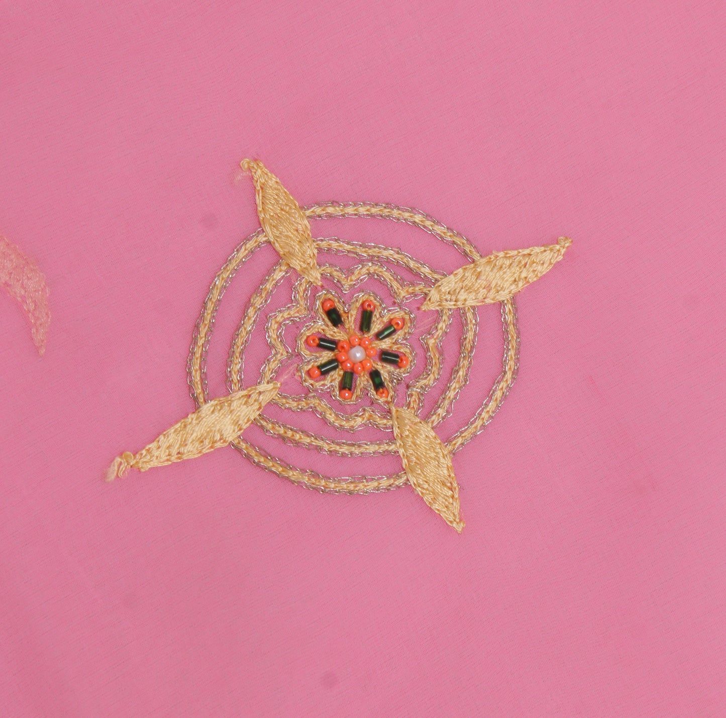 Sushila Vintage Pink Sari Remnant Scrap Blend Georgette Embroidered Craft Fabric
