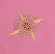Sushila Vintage Pink Sari Remnant Scrap Blend Georgette Embroidered Craft Fabric