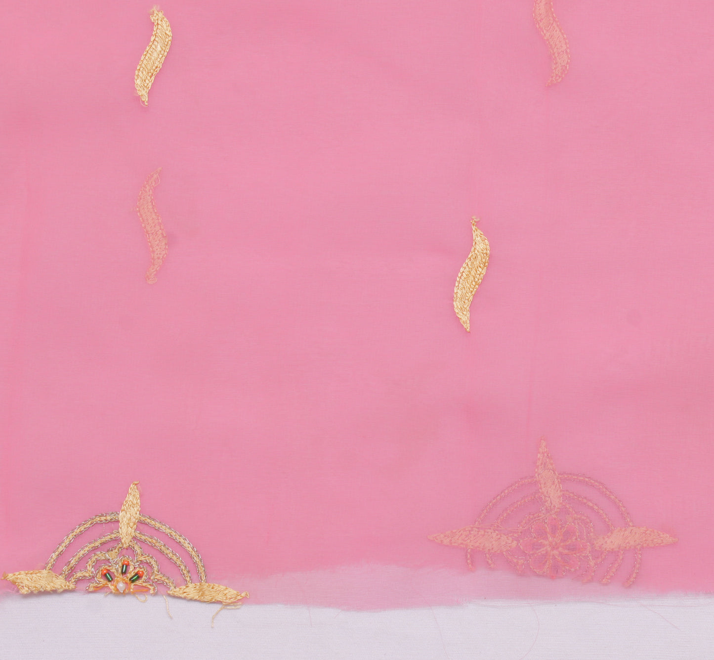 Sushila Vintage Pink Sari Remnant Scrap Blend Georgette Embroidered Craft Fabric