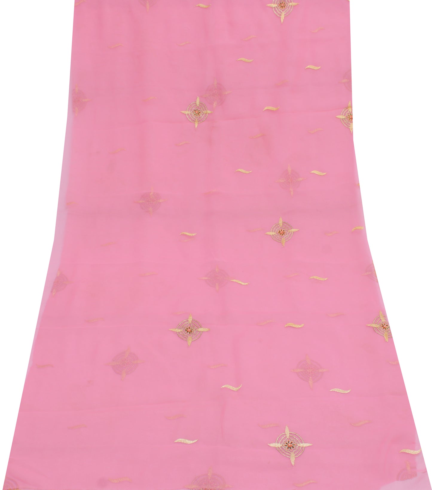 Sushila Vintage Pink Sari Remnant Scrap Blend Georgette Embroidered Craft Fabric