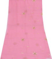 Sushila Vintage Pink Sari Remnant Scrap Blend Georgette Embroidered Craft Fabric