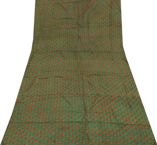 Sushila Vintage Green Sari Remnant Scrap Pure Georgette Printed Craft Fabric