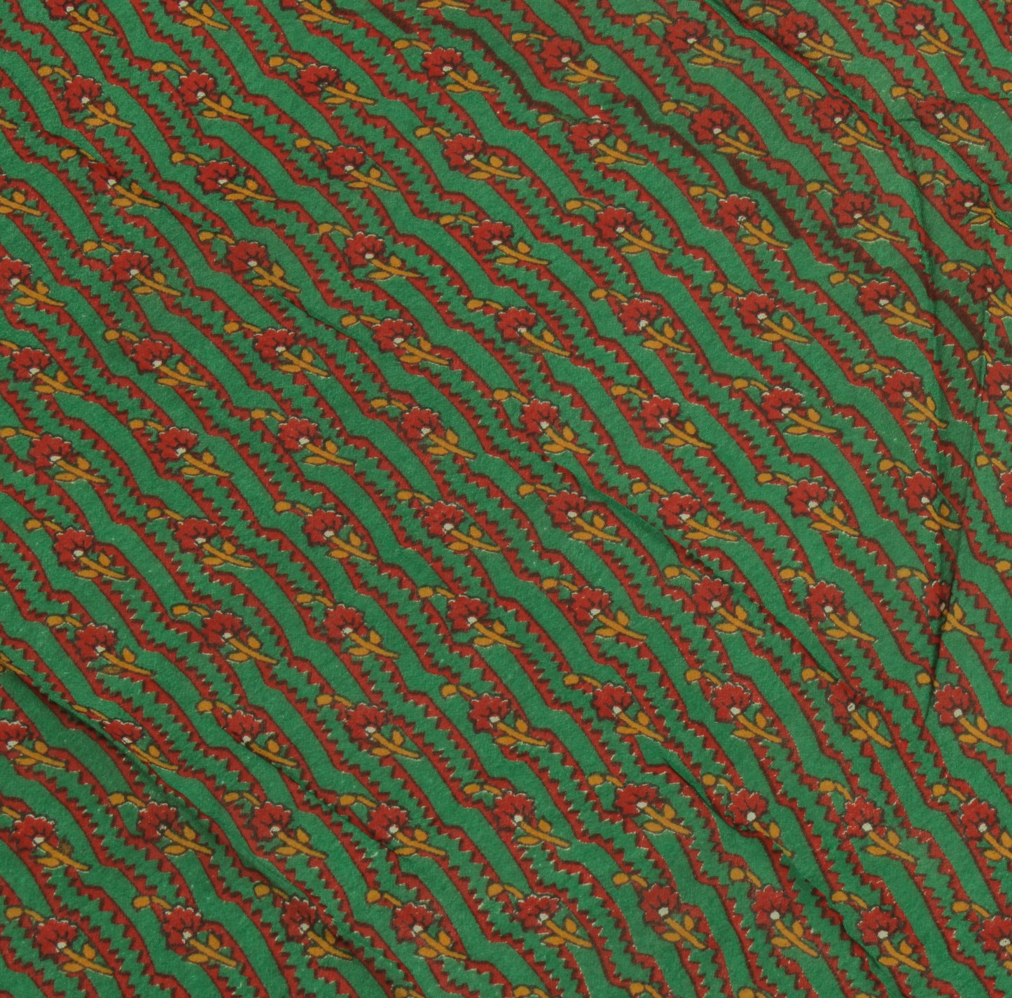 Sushila Vintage Green Sari Remnant Scrap Pure Georgette Printed Craft Fabric