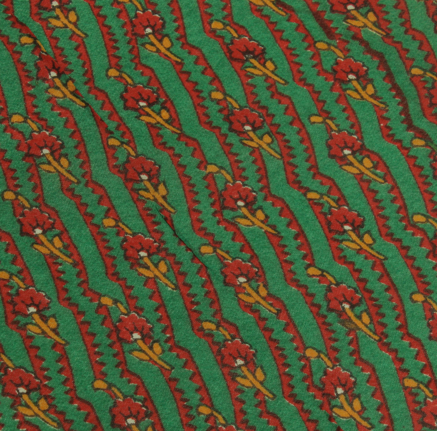 Sushila Vintage Green Sari Remnant Scrap Pure Georgette Printed Craft Fabric