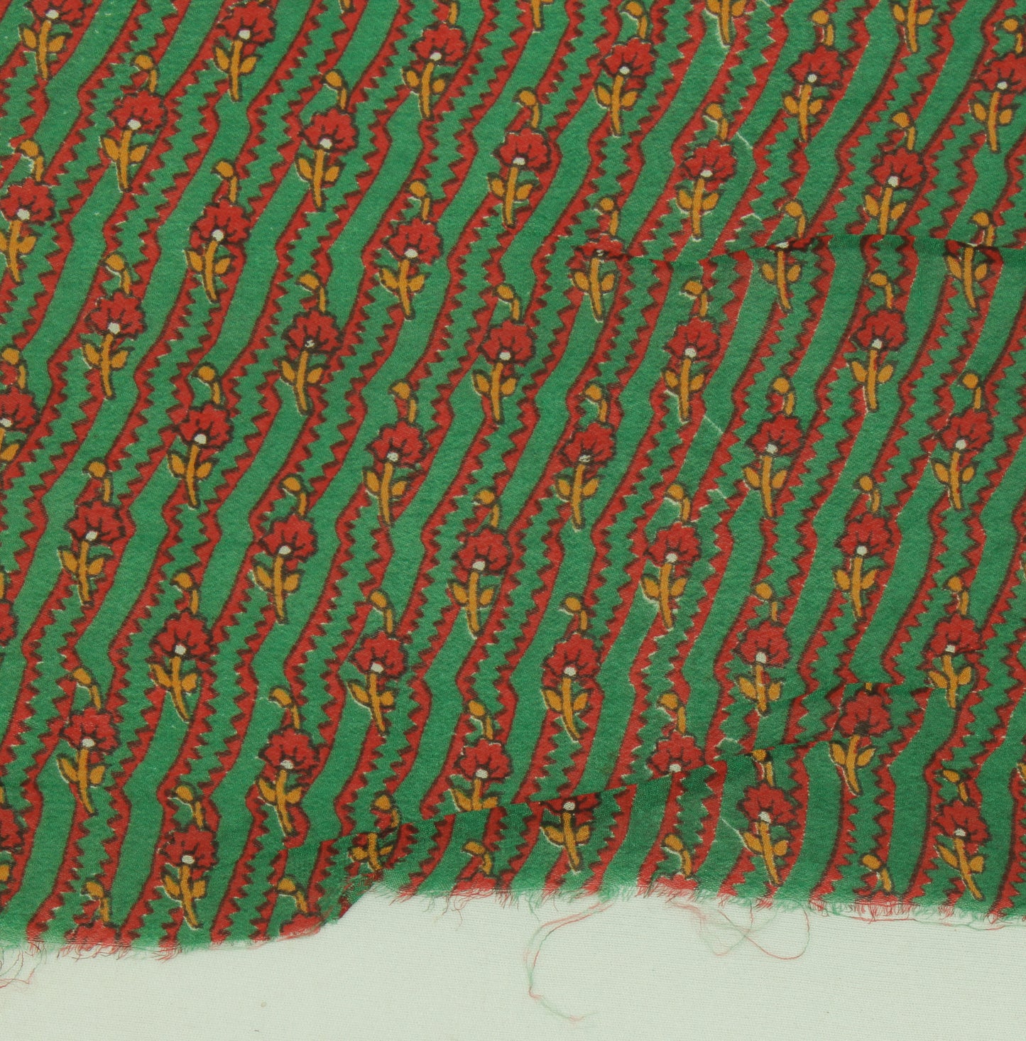 Sushila Vintage Green Sari Remnant Scrap Pure Georgette Printed Craft Fabric