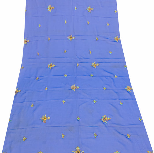 Sushila Vintage Blue Sari Remnant Scrap Blend Georgette Embroidered Craft Fabric