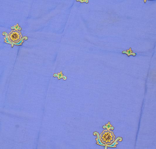 Sushila Vintage Blue Sari Remnant Scrap Blend Georgette Embroidered Craft Fabric