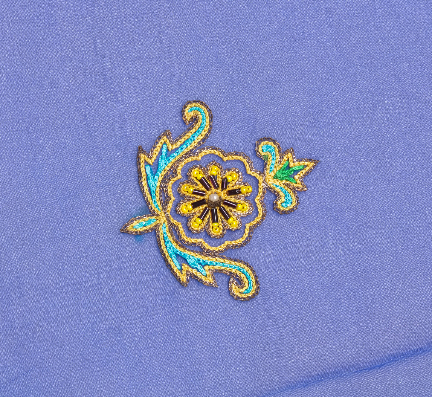 Sushila Vintage Blue Sari Remnant Scrap Blend Georgette Embroidered Craft Fabric