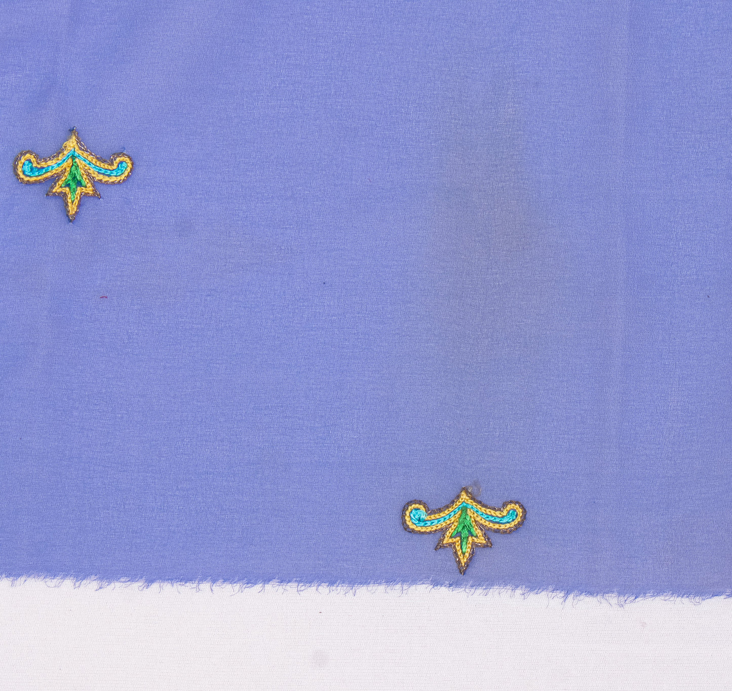 Sushila Vintage Blue Sari Remnant Scrap Blend Georgette Embroidered Craft Fabric