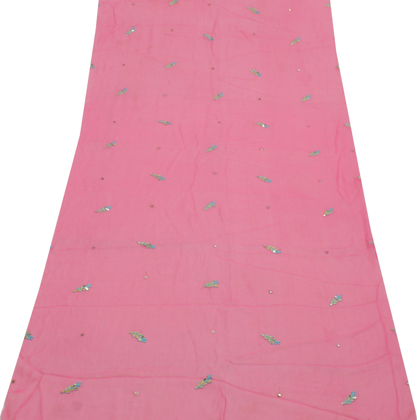 Sushila Vintage Pink Sari Remnant Scrap Pure Georgette Embroidered Craft Fabric