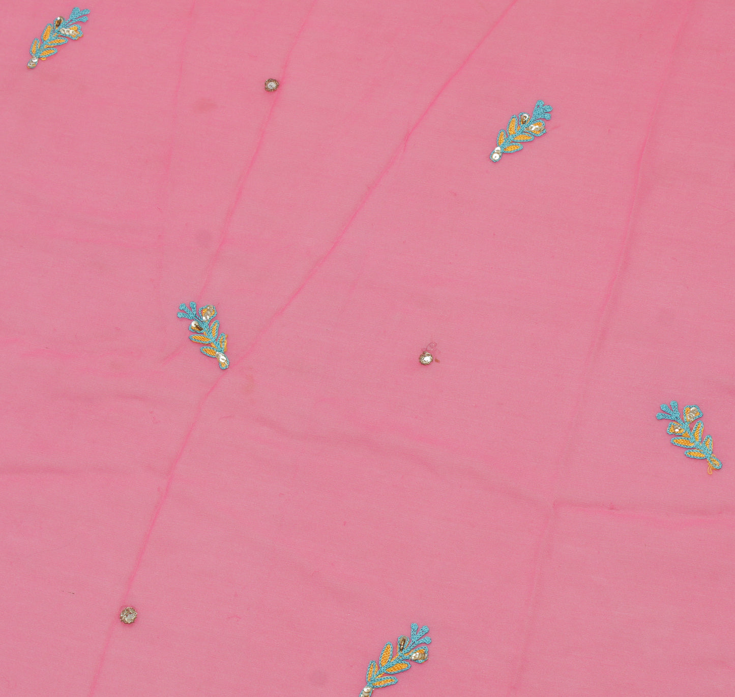 Sushila Vintage Pink Sari Remnant Scrap Pure Georgette Embroidered Craft Fabric