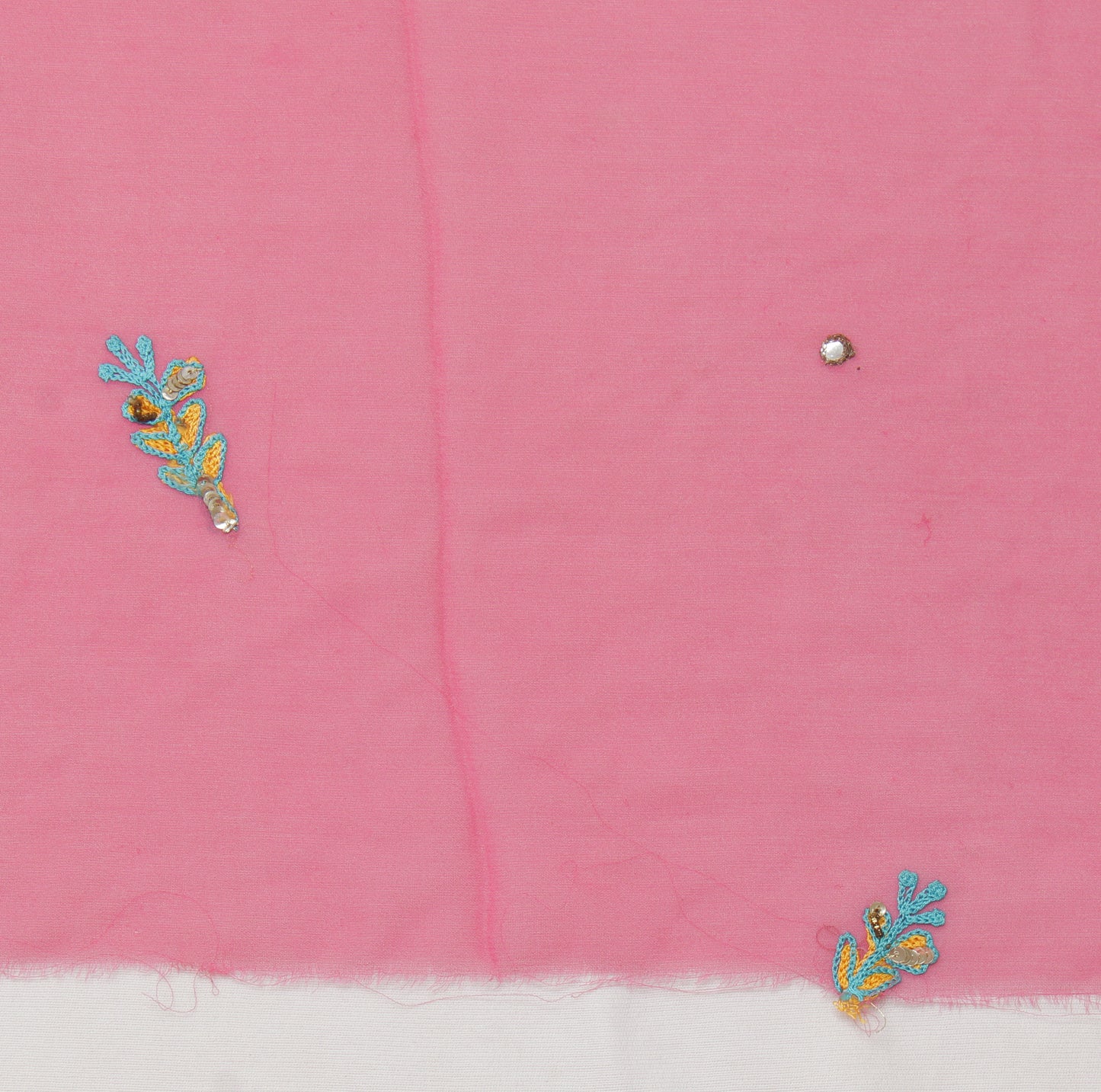 Sushila Vintage Pink Sari Remnant Scrap Pure Georgette Embroidered Craft Fabric