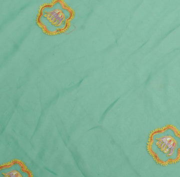 Sushila Vintage Green Indian Sari Remnant Scrap Blend Georgette  Craft Fabric