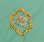 Sushila Vintage Green Indian Sari Remnant Scrap Blend Georgette  Craft Fabric