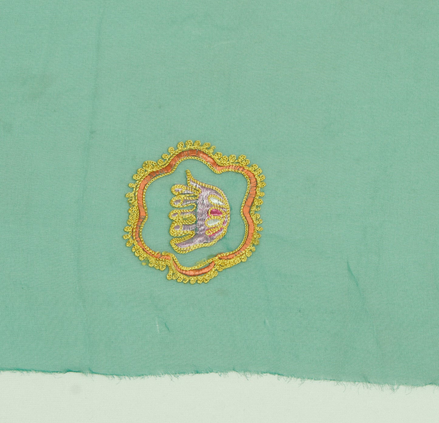 Sushila Vintage Green Indian Sari Remnant Scrap Blend Georgette  Craft Fabric