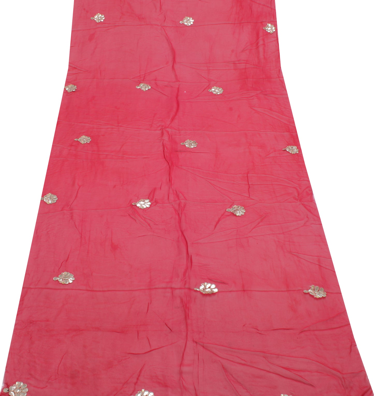 Sushila Vintage Red Sari Remnant Scrap Pure Georgette Hand Beaded Craft Fabric