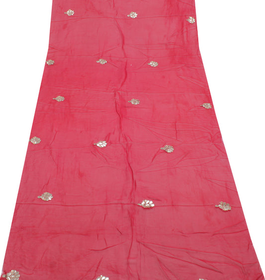 Sushila Vintage Red Sari Remnant Scrap Pure Georgette Hand Beaded Craft Fabric