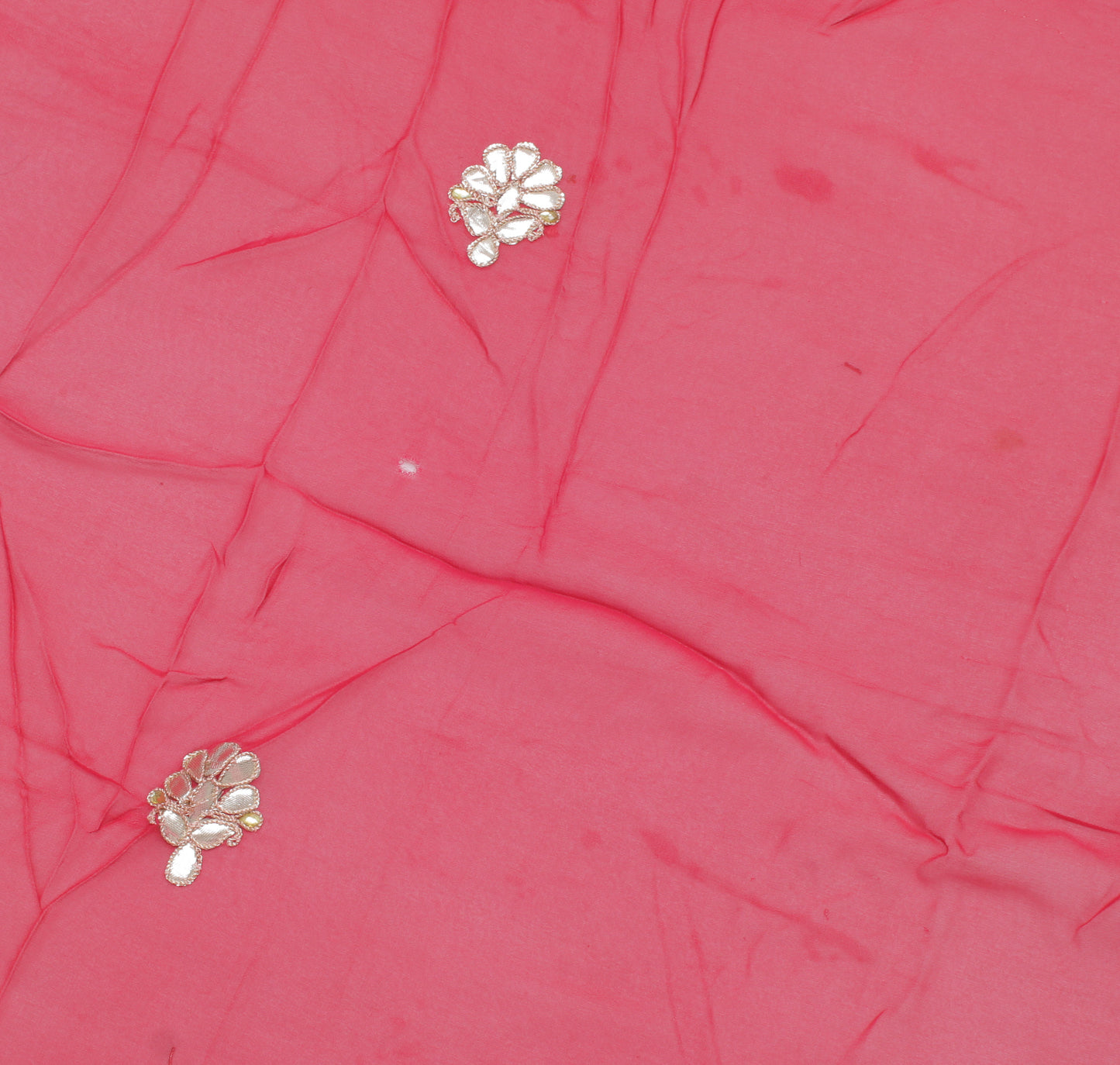 Sushila Vintage Red Sari Remnant Scrap Pure Georgette Hand Beaded Craft Fabric