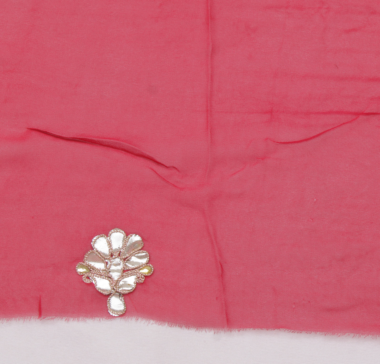 Sushila Vintage Red Sari Remnant Scrap Pure Georgette Hand Beaded Craft Fabric