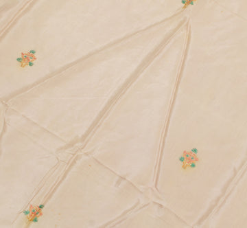 Sushila Vintage Cream Sari Remnant Scrap Pure Cotton Embroidered Craft Fabric