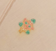 Sushila Vintage Cream Sari Remnant Scrap Pure Cotton Embroidered Craft Fabric
