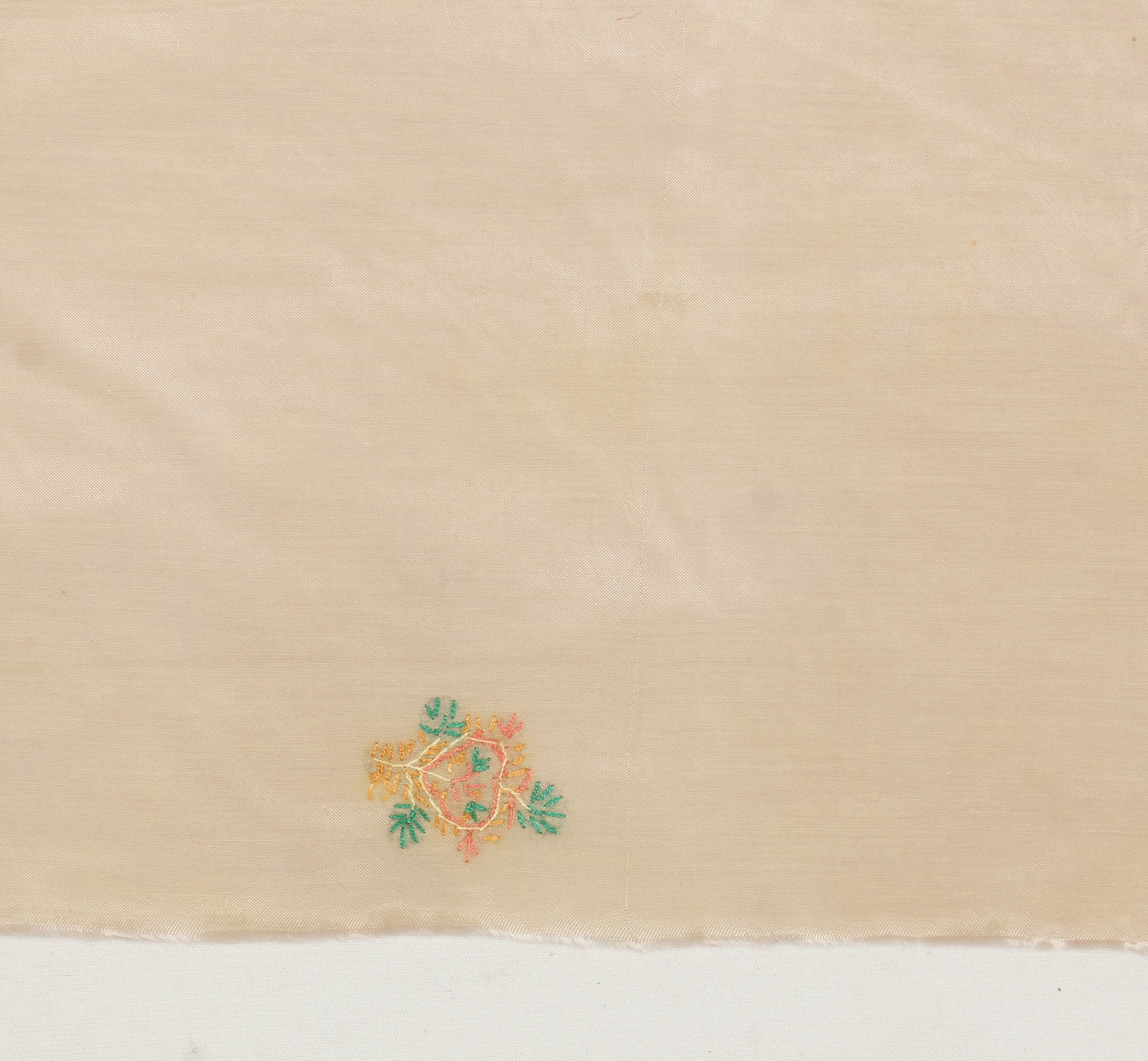 Sushila Vintage Cream Sari Remnant Scrap Pure Cotton Embroidered Craft Fabric