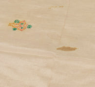 Sushila Vintage Cream Sari Remnant Scrap Pure Cotton Embroidered Craft Fabric