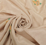 Sushila Vintage Cream Sari Remnant Scrap Pure Cotton Embroidered Craft Fabric