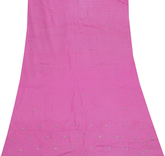 Sushila Vintage Pink Sari Remnant Scrap Pure Georgette Mukesh Work Craft Fabric