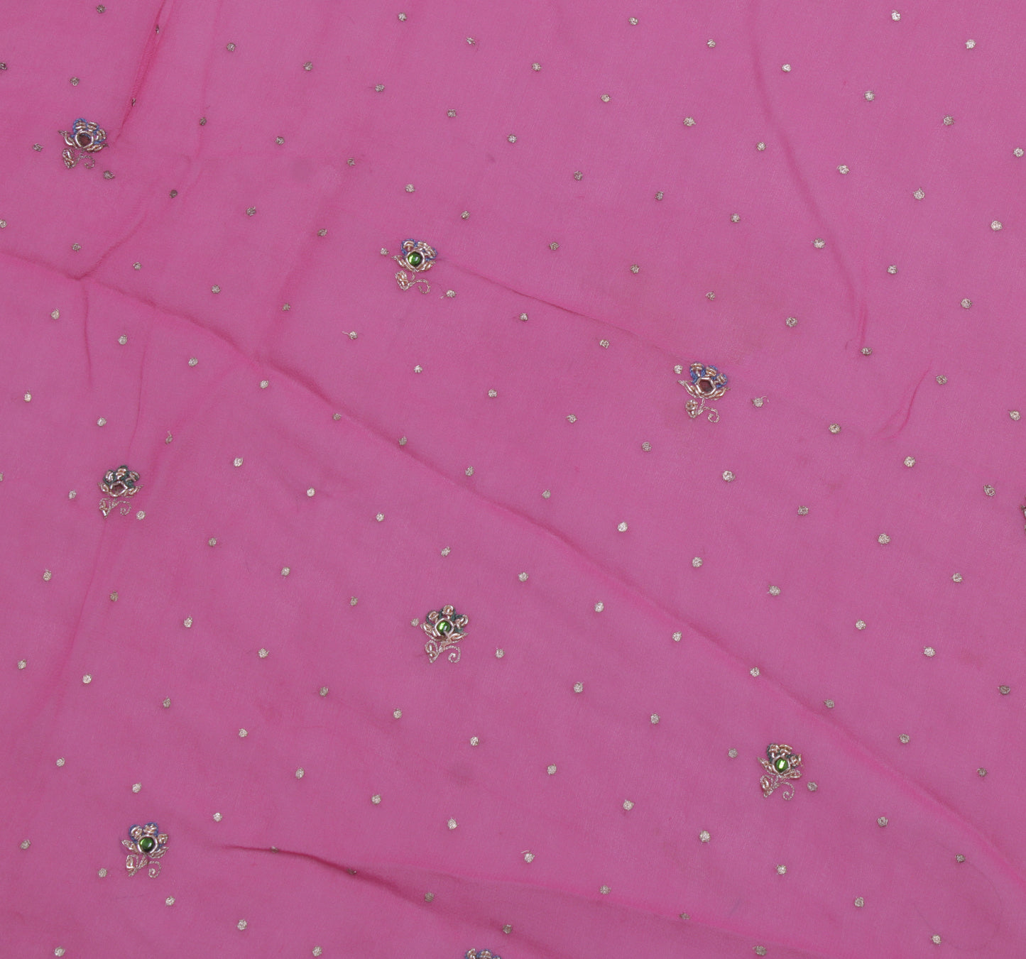 Sushila Vintage Pink Sari Remnant Scrap Pure Georgette Mukesh Work Craft Fabric