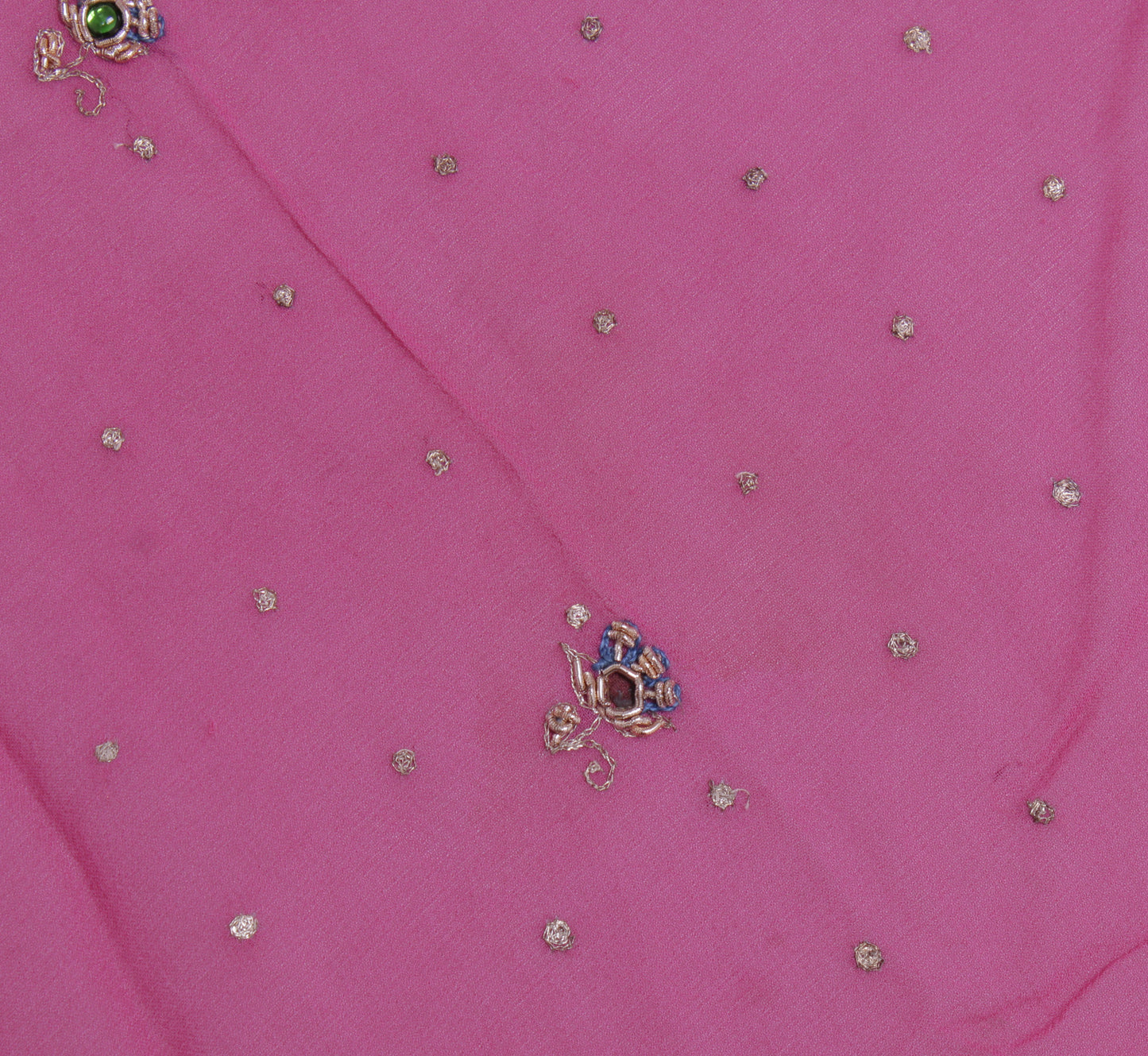 Sushila Vintage Pink Sari Remnant Scrap Pure Georgette Mukesh Work Craft Fabric