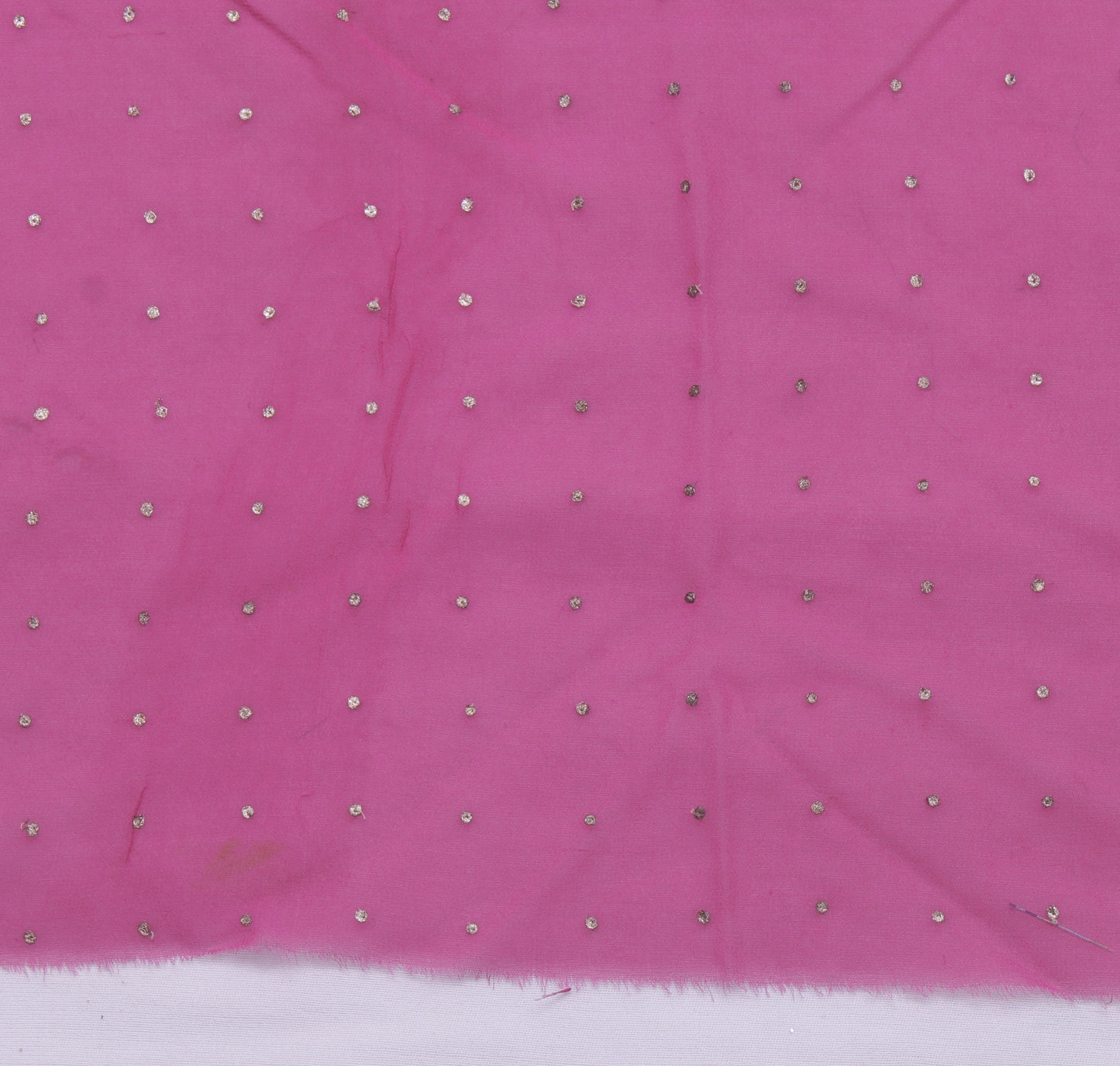 Sushila Vintage Pink Sari Remnant Scrap Pure Georgette Mukesh Work Craft Fabric