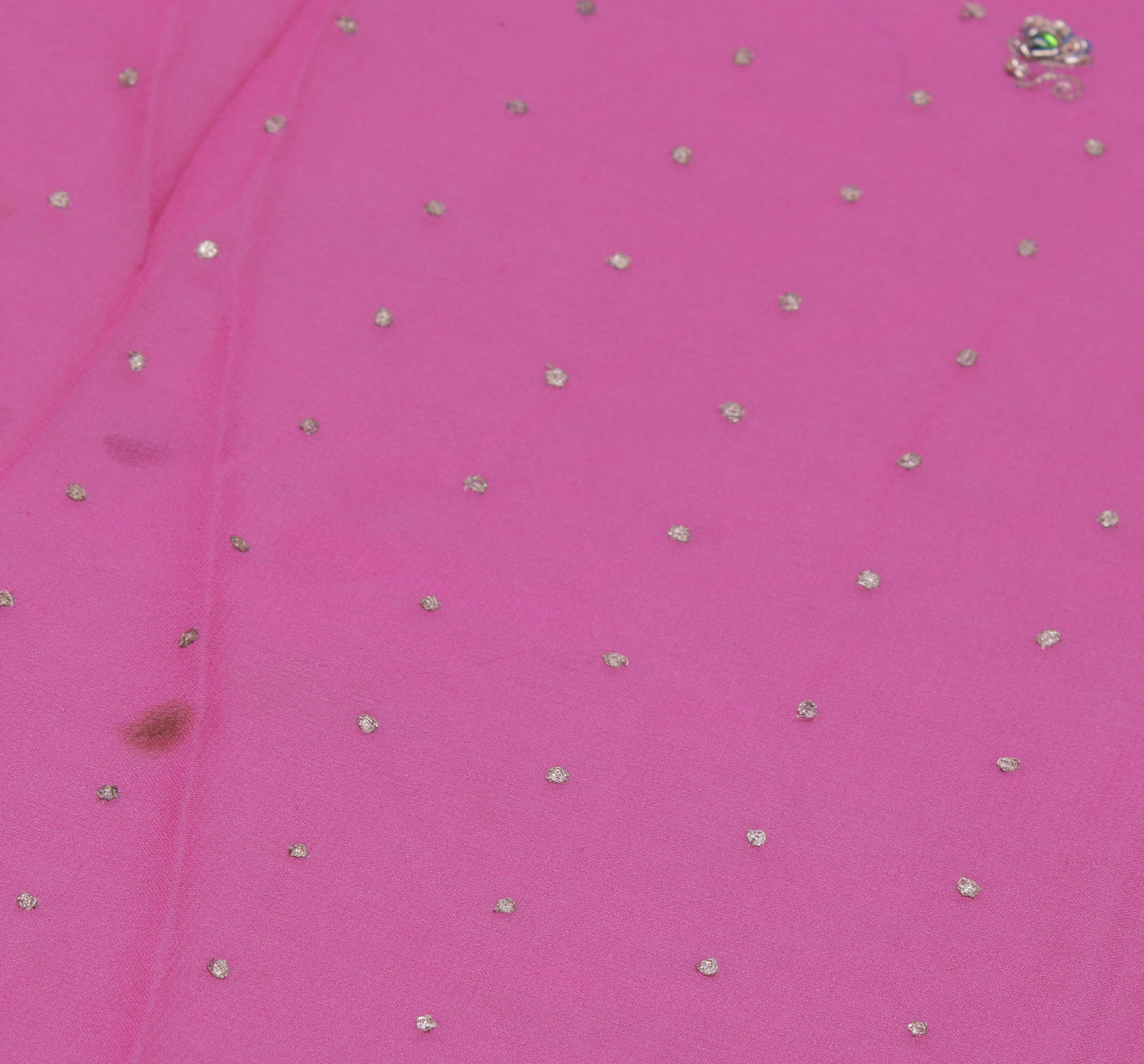Sushila Vintage Pink Sari Remnant Scrap Pure Georgette Mukesh Work Craft Fabric